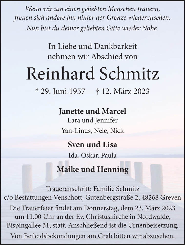  Traueranzeige für Reinhard Schmitz vom 18.03.2023 aus 
