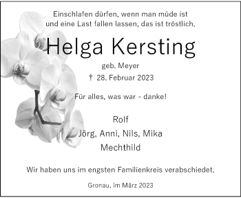 Anzeige von Helga Kersting 