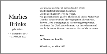 Anzeige von Marlies Brinks 