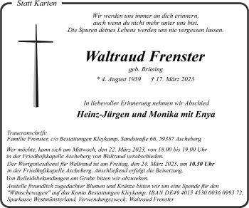 Anzeige von Waltraud Frenster 