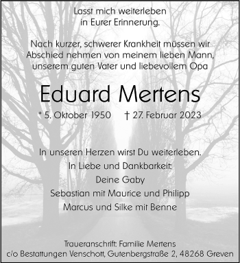 Anzeige von Eduard Mertens 