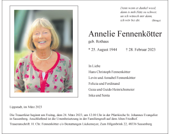 Anzeige von Annelie Fennenkötter 