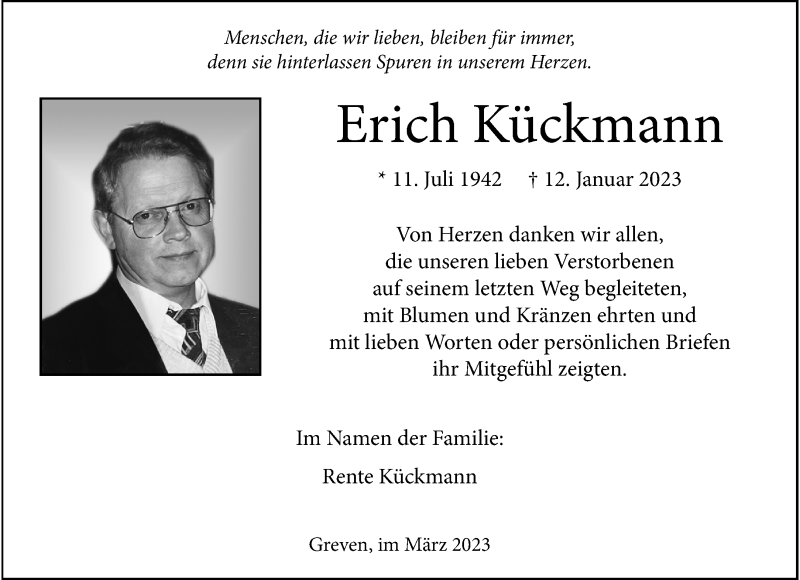  Traueranzeige für Erich Kückmann vom 04.03.2023 aus 