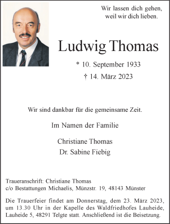 Anzeige von Ludwig Thomas 