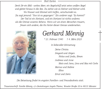 Anzeige von Gerhard Mönnig 