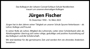 Anzeige von Jürgen Fischer 