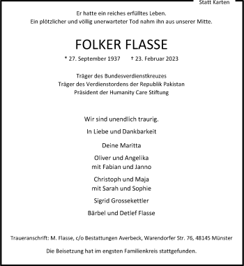 Anzeige von Folker Flasse 