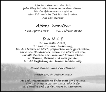 Anzeige von Alfons Wendker 