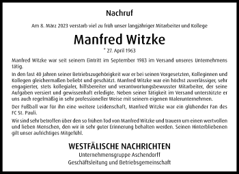Anzeige von Manfred Witzke 