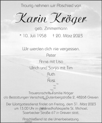 Anzeige von Karin Kröger 