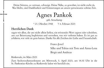 Anzeige von Agnes Pankok 