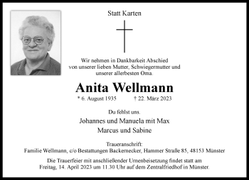 Anzeige von Anita Wellmann 