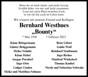 Anzeige von Bernhard Westhues 