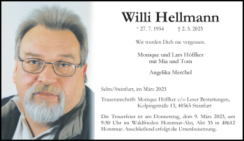Anzeige von Willi Hellmann 