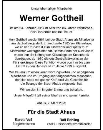 Anzeige von Werner Gottheil 