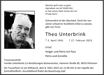 Anzeige von Theo Unterbrink 