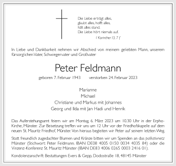 Anzeige von Peter Feldmann 