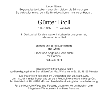 Anzeige von Günter Broll 