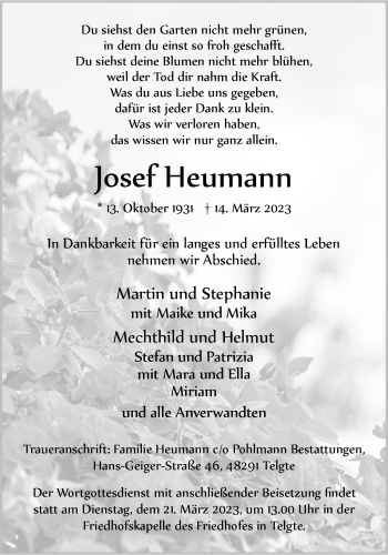 Anzeige von Josef Heumann 
