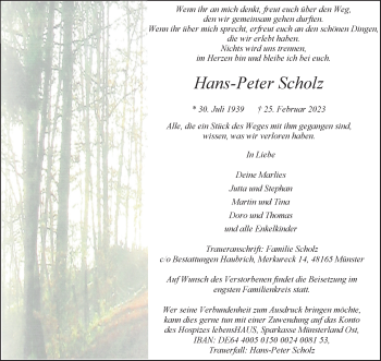 Anzeige von Hans-Peter Scholz 