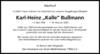 Anzeige von Karl-Heinz Bußmann 