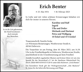 Anzeige von Erich Benter 