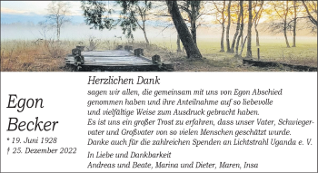 Anzeige von Egon Becker 
