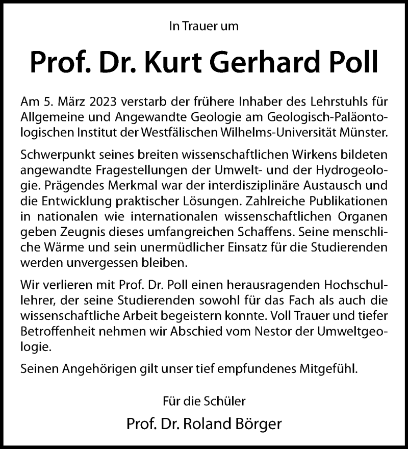  Traueranzeige für Prof. Dr. Kurt Gerhard Poll vom 18.03.2023 aus 