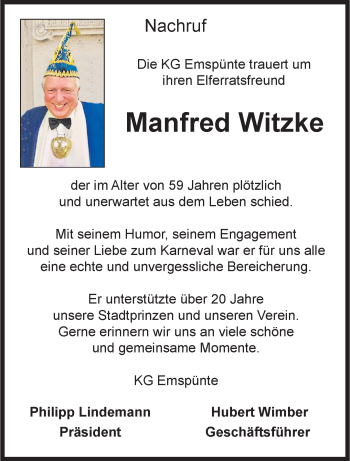 Anzeige von Manfred Witzke 