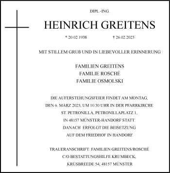 Anzeige von Heinrich Greitens 