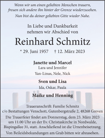 Anzeige von Reinhard Schmitz 