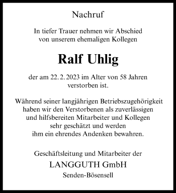 Anzeige von Ralf Uhlig 