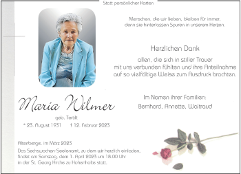 Anzeige von Maria Wilmer 