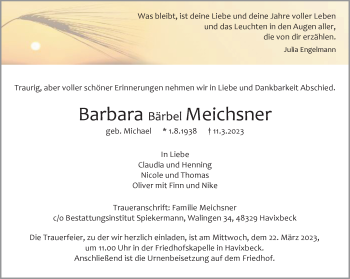 Anzeige von Barbara Bärbel Meichsner 