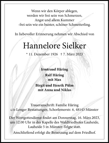 Anzeige von Hannelore Sielker 