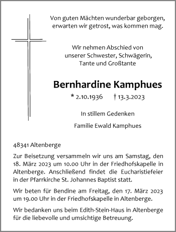 Anzeige von Bernhardine Kamphues 