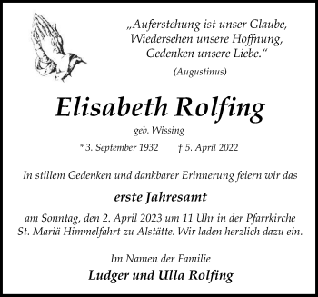 Anzeige von Elisabeth Rolfing 