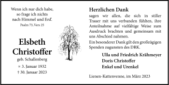 Anzeige von Elsbeth Christoffer 