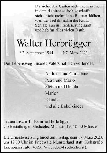 Anzeige von Walter Herbrügger 