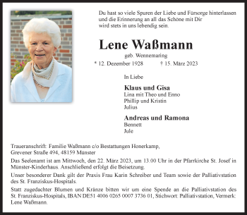 Anzeige von Lene Waßmann 