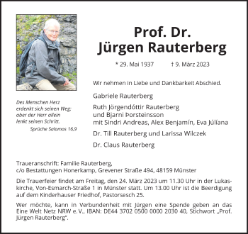 Anzeige von Prof. Dr. Jürgen Rauterberg 