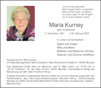 Anzeige von Maria Kurney 