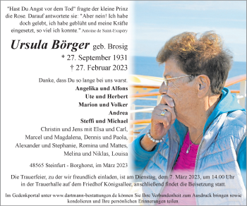 Anzeige von Ursula Börger 