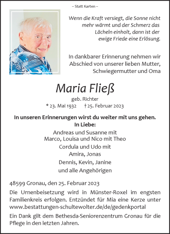 Anzeige von Maria Fließ 