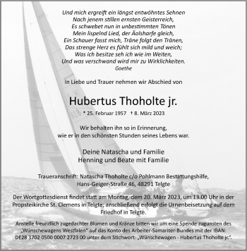 Anzeige von Hubertus Thoholte 