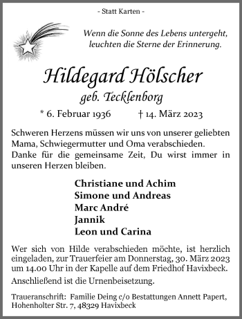 Anzeige von Hildegard Hölscher 