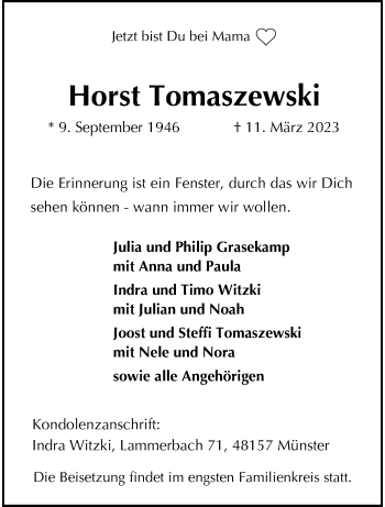 Anzeige von Horst Tomaszewski 