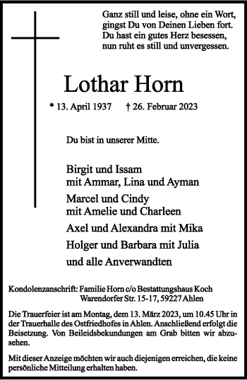 Anzeige von Lothar Horn 