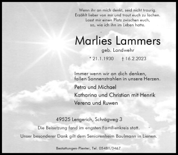 Anzeige von Marlies Lammers 