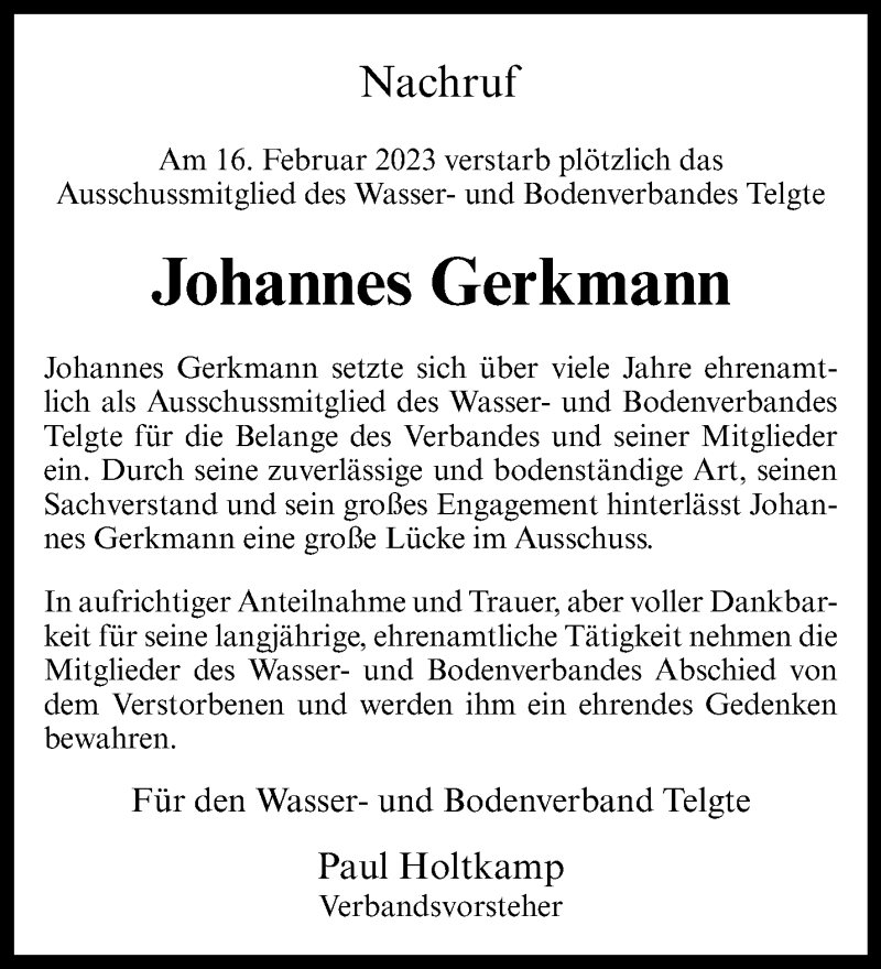  Traueranzeige für Johannes Gerkmann vom 04.03.2023 aus 